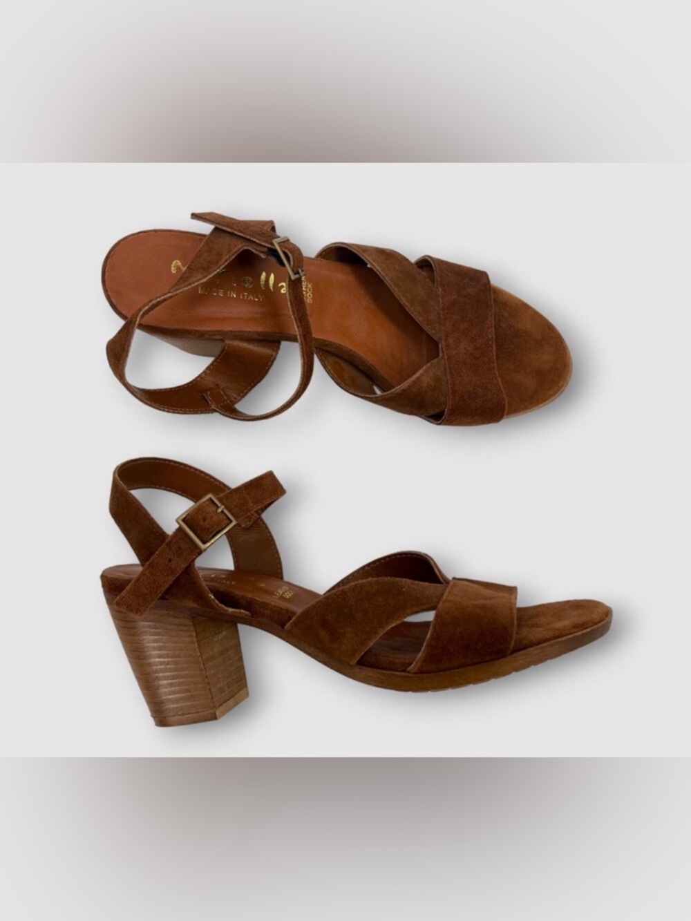 Mariella Made in Italy Brown Suede Block Heel Sandals